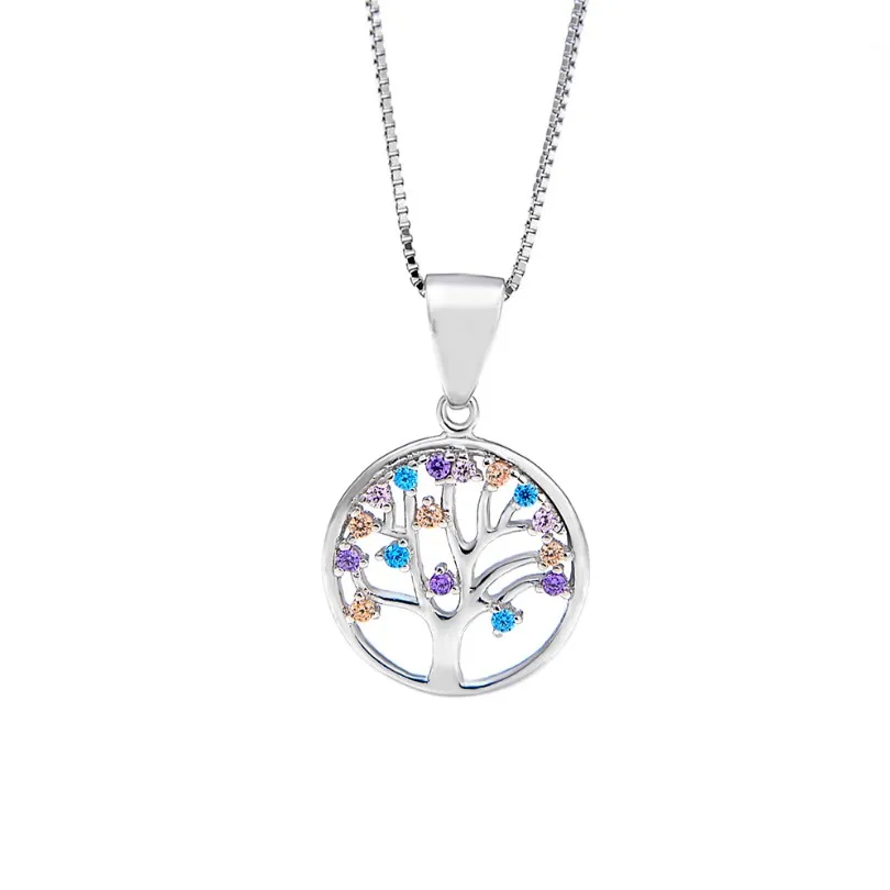 

free shipping us pave multi color CZ joyeria de plata 925 sterling tree of life pendant necklace