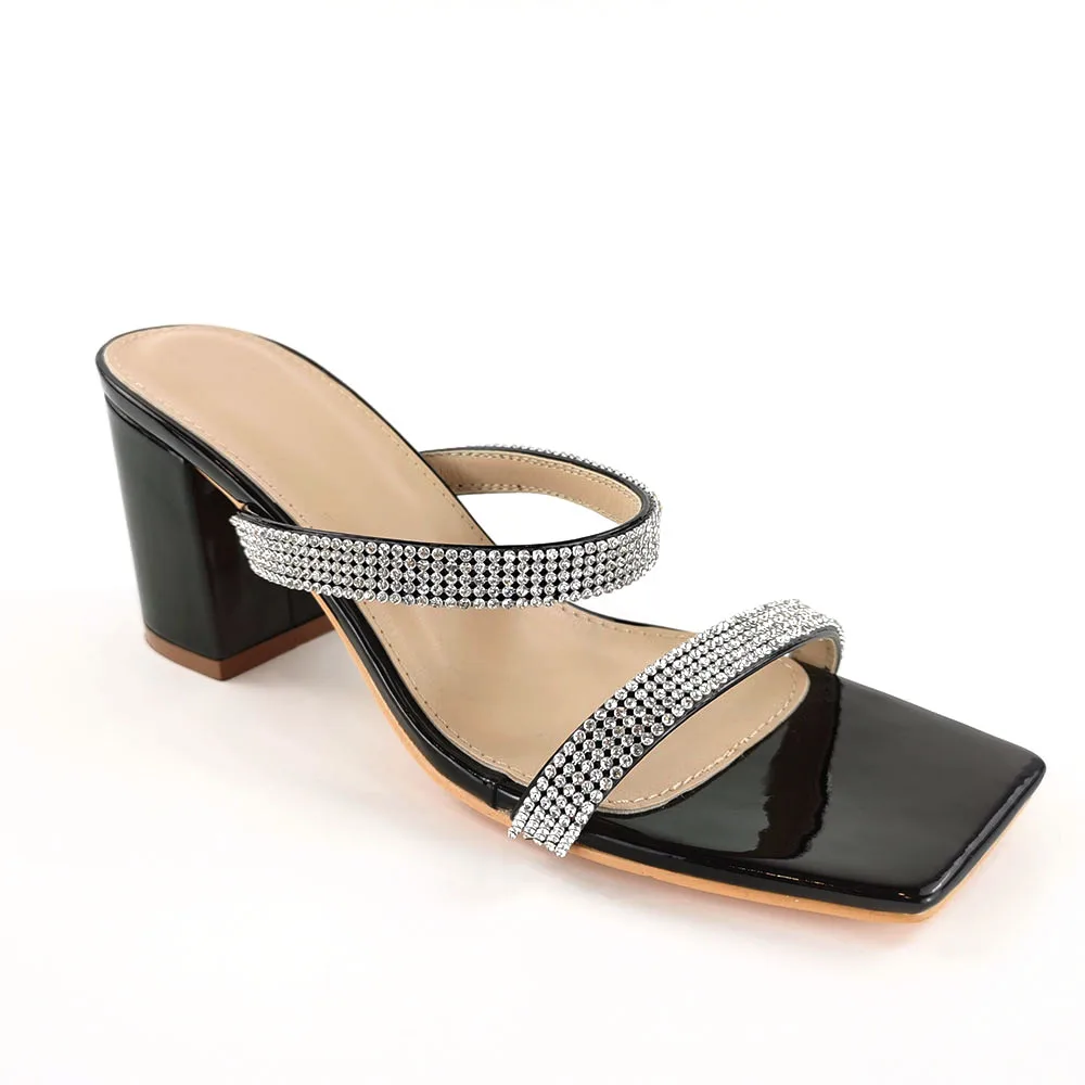 

Office shoes Shinning white diamond short heel sandals chunky heel slippers stilleto heels, Customized color