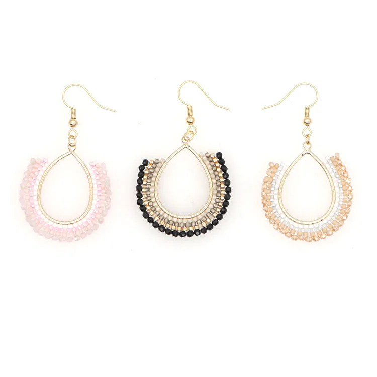 

EG1029 Trendy colourful stainless steel ladies hook earring fashion bohemian miyuki seed bead women earring, Blue ,red , yellow