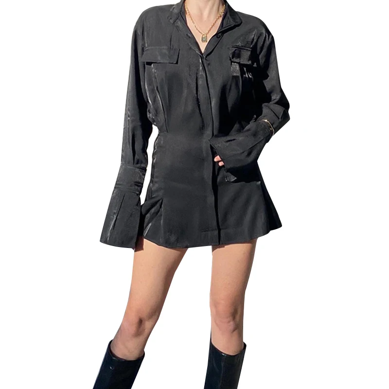 

Hot Sale Women Slim Fit Shirt Dress Button Fashion Concealed Placket Casual Dress, Customized color