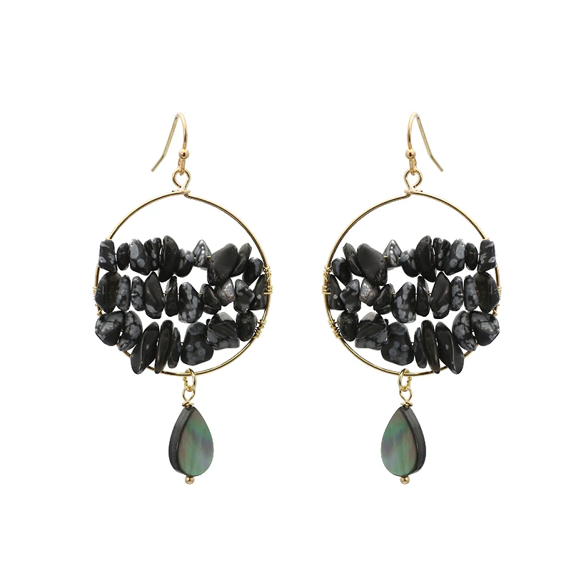 

New Fashion Black Natural Stone Earrings Round Shaped boucle d'oreille Hanging Shell Charm Drop Earrings