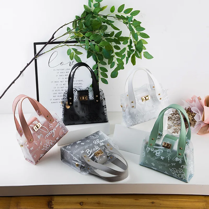 

2021 new letter printing transparent personality portable small square bag messenger bag, As picture