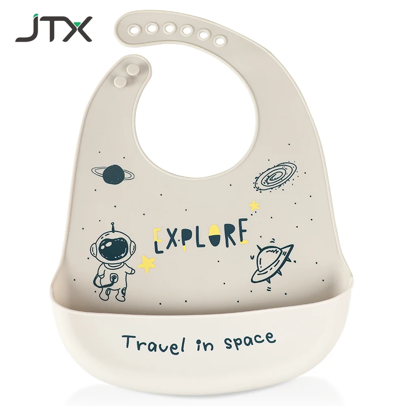 

JTX Wholesale Custom Sublimation Printed Kids Drool Feeding Bpa Free Soft Waterproof Silicone Baby Bibs, 28 colors