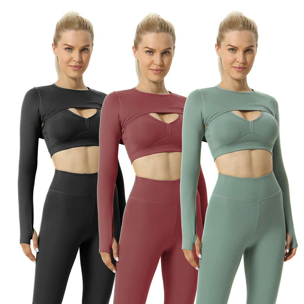 

2021 women long sleeves 3 pcs yoga set fitness & yoga wear activewear gym fitness sets