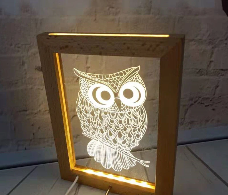 Owl Wooden Photo Frame 3d Night Light Cartoon LED Photo Frame Light Can Be Customized
