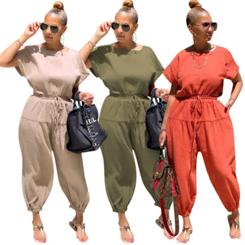 

Wholesale 2020 Sexy Fashion new Cotton Linen Split Loose clothing Women Jumpsuits and Rompers, Picture color
