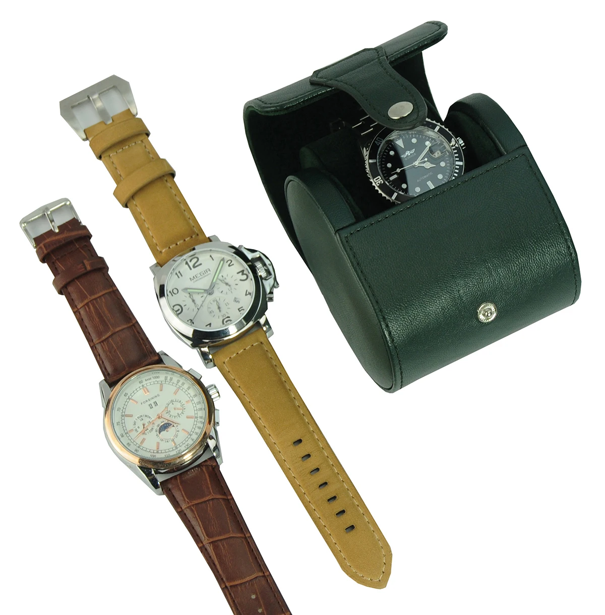

Green Leather Portable Single Watch Box Case for Travel