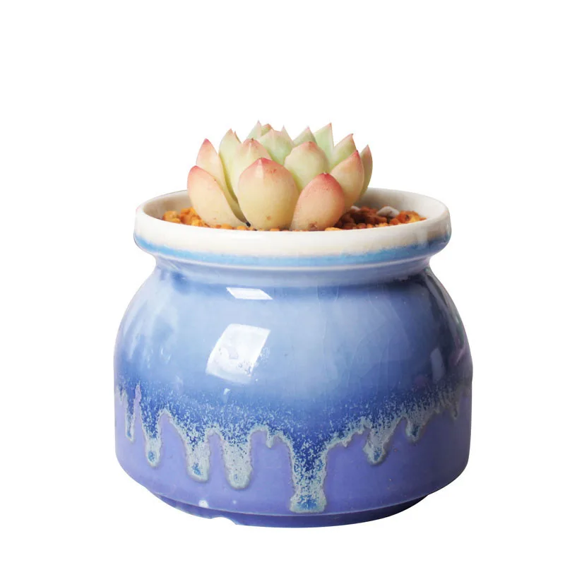 

New Sale Vase Indoor Ceramic Natural Flow Glaze Small Fresh Succulent Flower Green Plant Pot, Brown