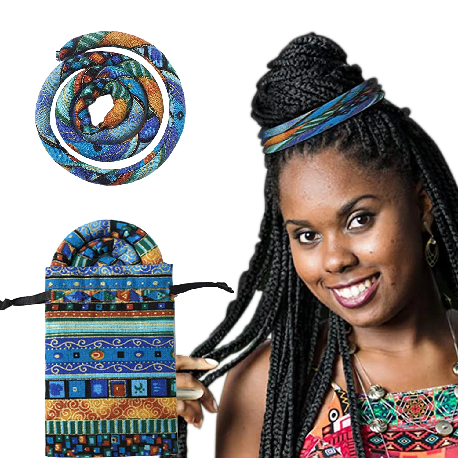 CHENGHE  Bohemian Fabric Dreadlock Accessories Bendable Ponytail Holders Colorful Dreadlock Hair Lock Tie With Storage Bag