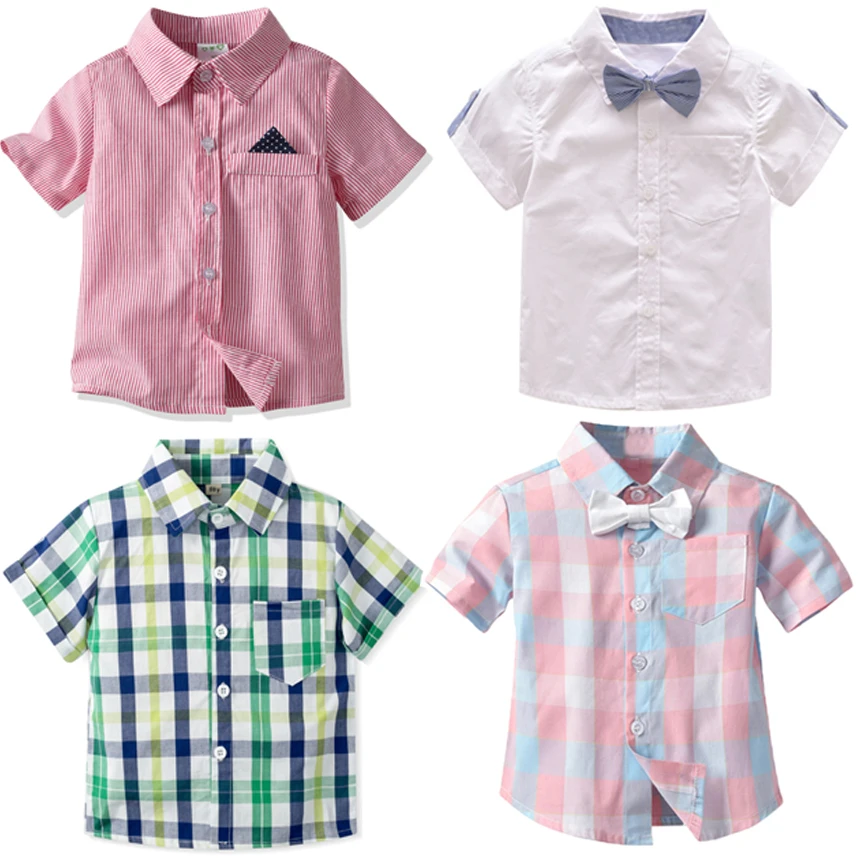

RTS baby wholesale high quality clothes oem children toddler kids clothing custom print short sleeve button up shirt