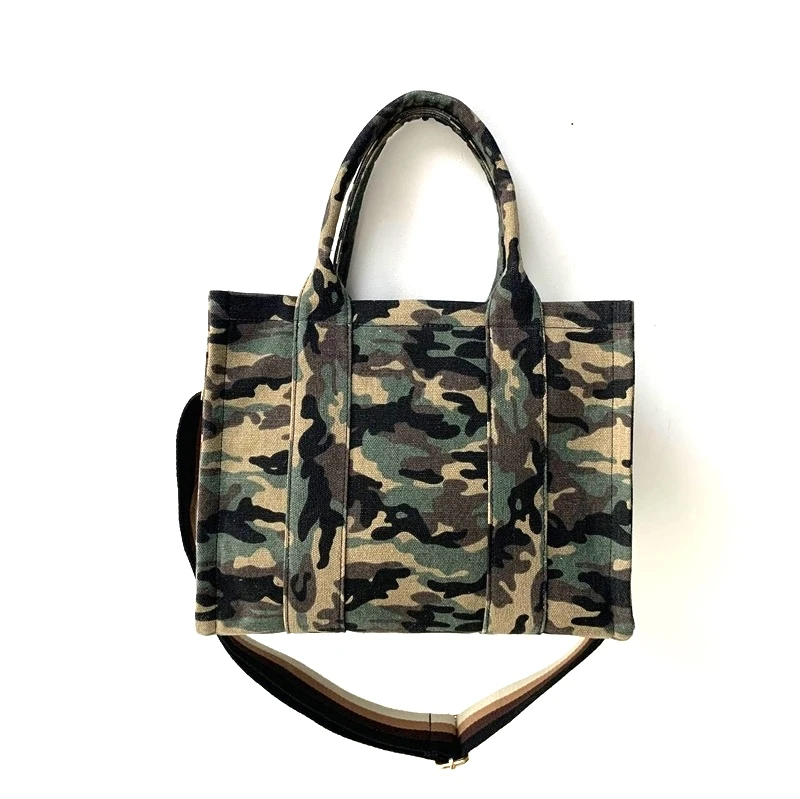

Good Quality CAMO CANVAS SMALL TOTE BAG CROSSBODY BAG WITH WIDE STRAP