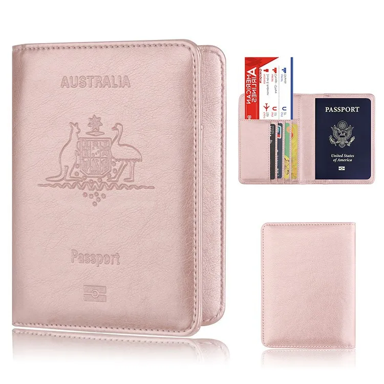 

Australia Multi-function Travel Passport Card Holder RFID Blocking Passport Holder Cover, Black,brown,purple,rose red,pink,pink gold,green,blue