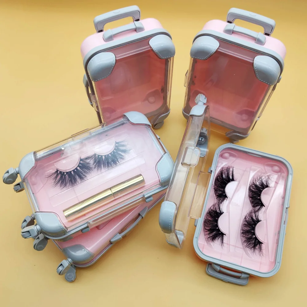 

Suit Case Lashes Box Luggage Travel Case Lash Box Set Wholesale 25mm Mink Mink Eyelashes Hand Made 100% Real Mink Fur 10 Pairs, Natural black