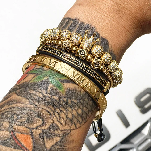 Bracelet Men Luxury Gold Anium Steel Beads Inlaid Zircon Crown Bracelet Men Luxury Gold Anium Steel