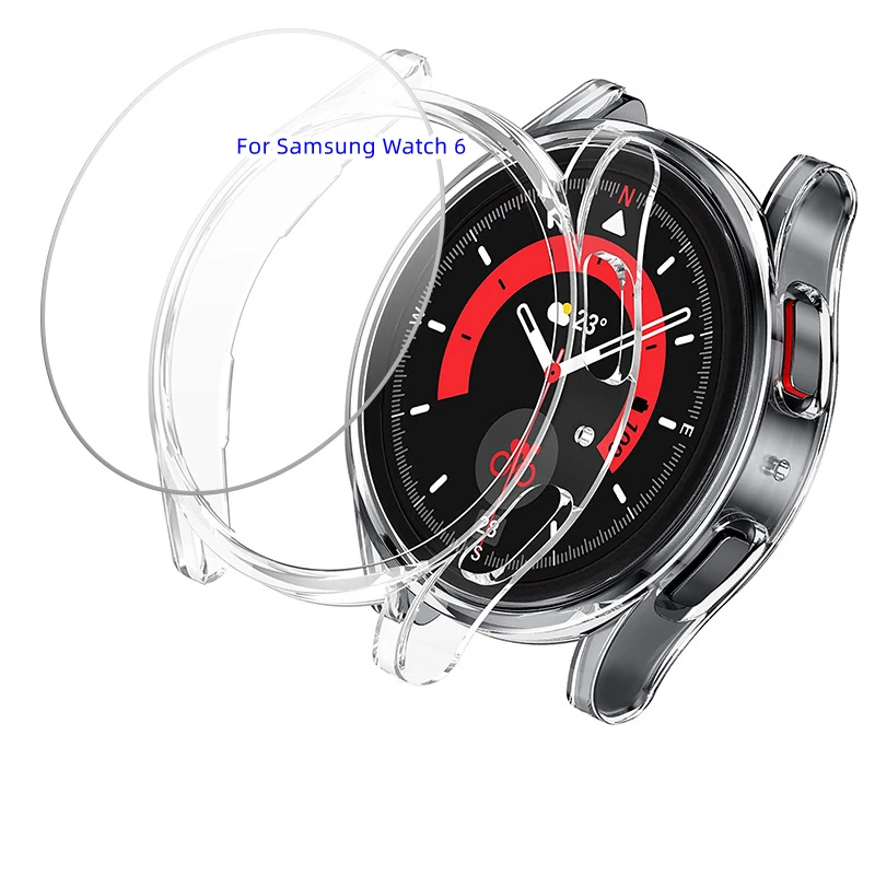 

Clear Hard PC Plastic Bumper Tempered Glass Film Transparent Protective Case Cover For Samsung Galaxy Watch 6