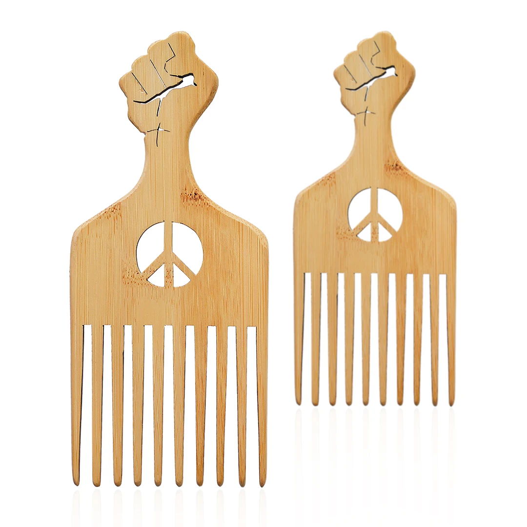 

Wholesale Price Custom Logo Eco-friendly Natural Bamboo Fist Afro Pick comb