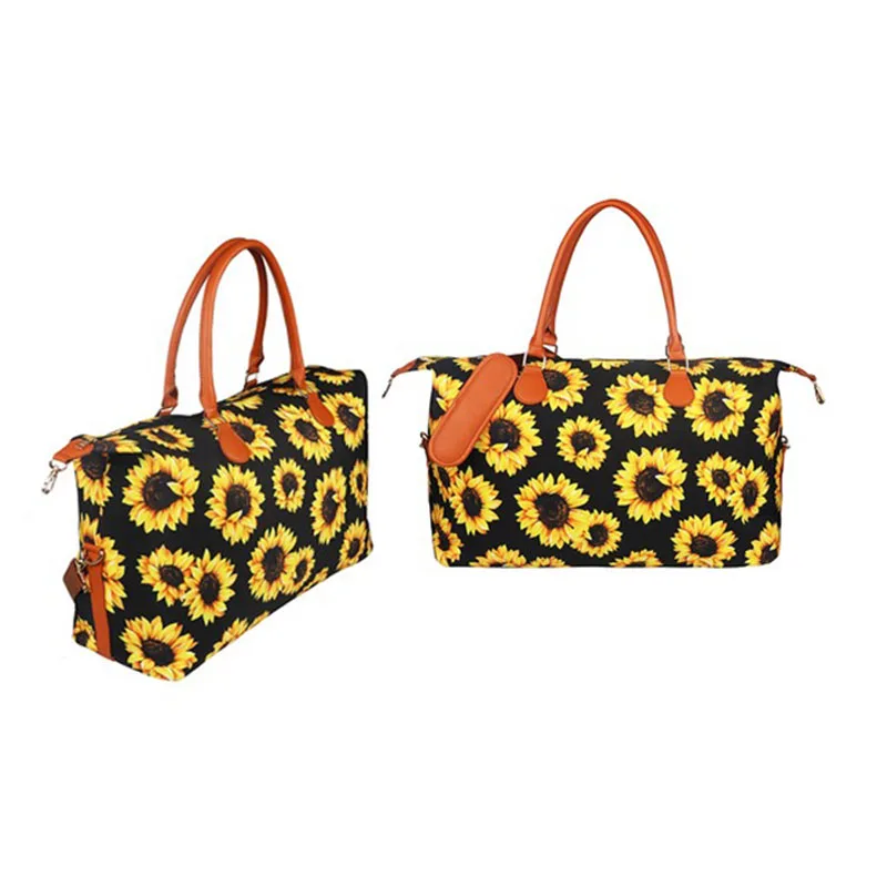 

Weekender Tote Bag Wholesale Monogram Large Capacity Personalized Sunflower Print Travel Duffle Bag, As pics show