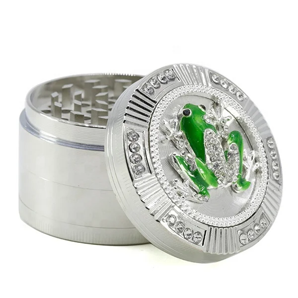 

4-piece Dry Herb Grinder 3-color Diameter  Zinc Alloy Diamond Dial Frog Style Grinder jhcentury, Picture