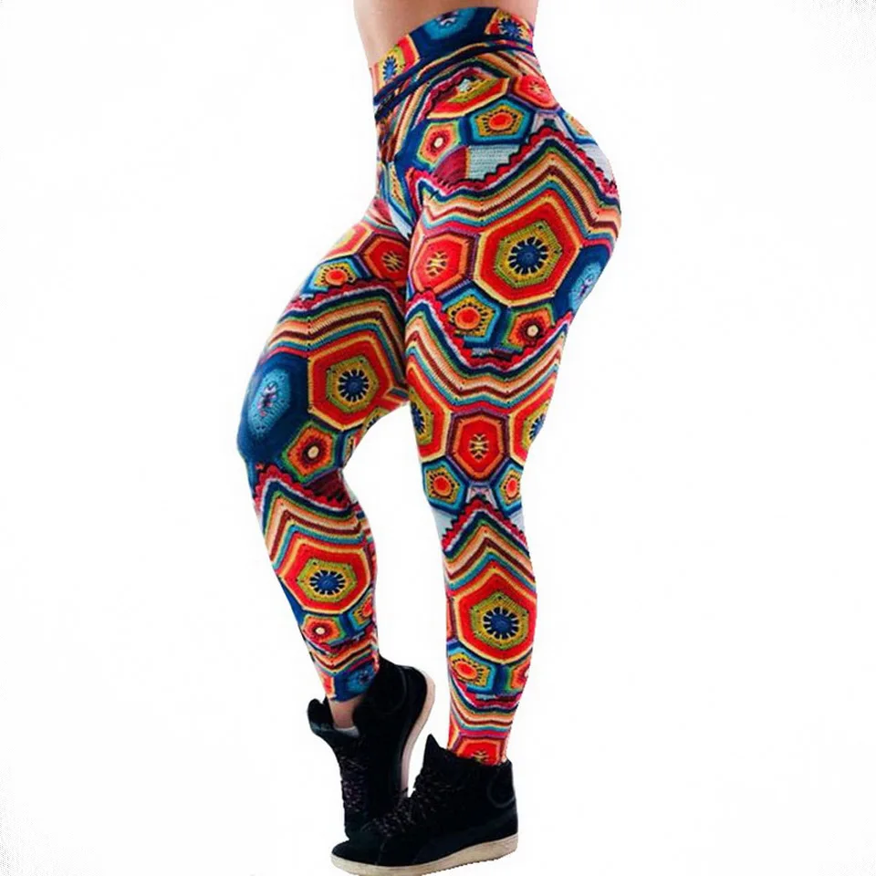 

WIIPU Colorful jacquard high waist pants Printed sports fitness pants Legging yoga pants