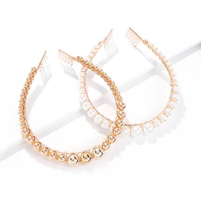 

2021 Bridal Wedding Hair Accessories White Imitation Pearl Head Buckle Hairband