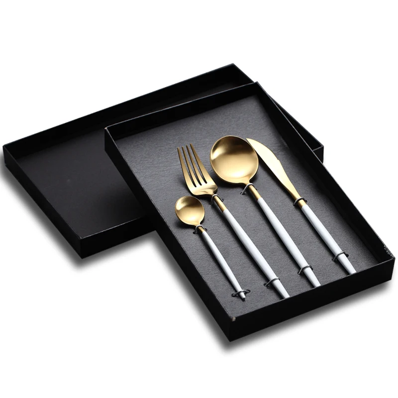 

ECO Reusable Portugal Royal flatware sets 18/10 Stainless Steel Gold Cutlery Set suit knife, fork spoon for Wedding Party Gift, Silver, gold,black,pink