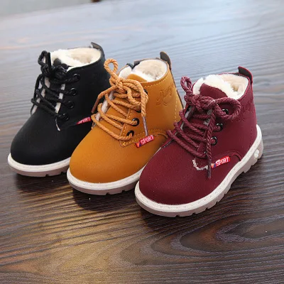 

New arrive autumn winter high quality add velvet warm children kids boots, Red/brown/black