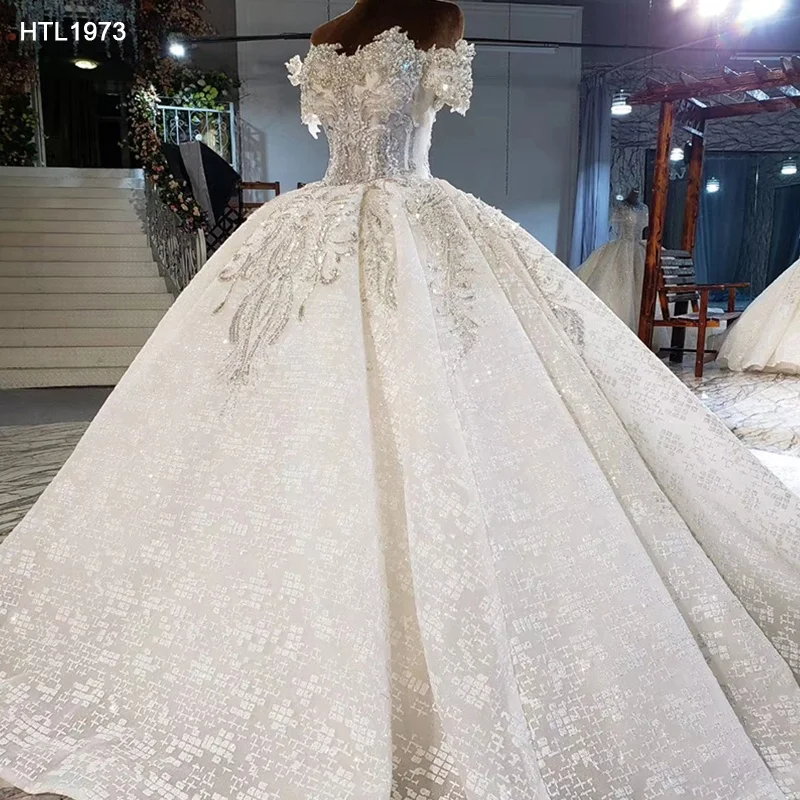 

Jancember HTL1973 White Wedding Gown Luxury Crystal Wedding Dress Ball Gown