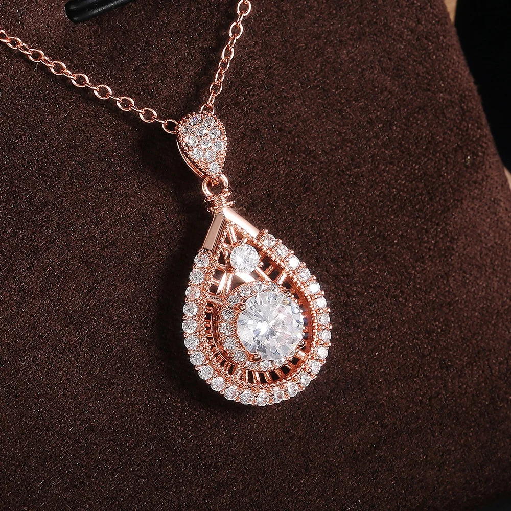 

Rose gold shiny water drop ladies pendant necklace prom wedding fashion lucky necklace gift jewelry