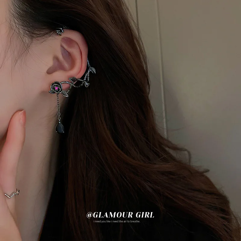 

fashion quality black flower womens earring cuffs clips