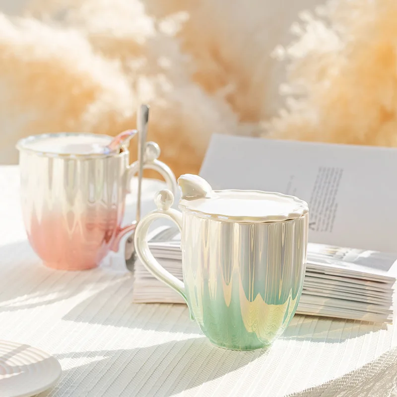 Mug Ins Cup Ceramic Cup with Lid Spoon High-value Gift Office Water Cup Couple Coffee Ceramic Coffee Mug