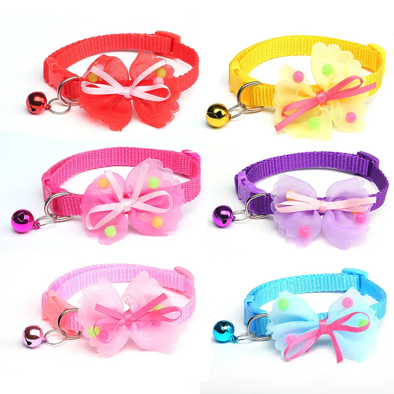 

Hot New Style Large Bow Pet Collars Dog Necklace With Bell Multi Color Collar For Puppy Supplies