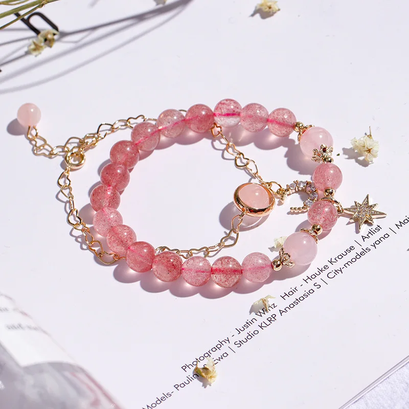 

Hot selling fashion jewelry lady women student pink crystal bead gemstone set bracelets