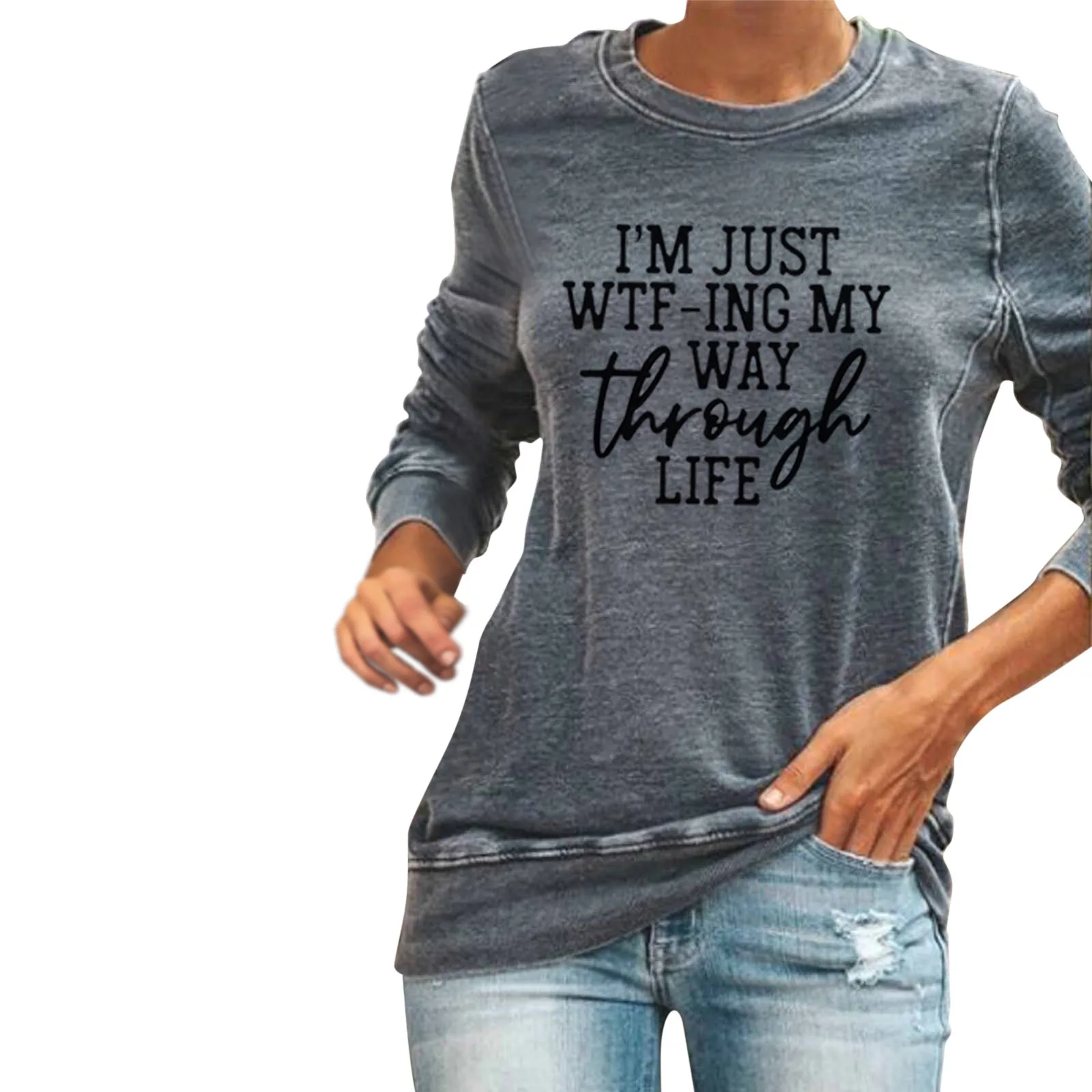 

European and American Women's Round-necked Long-sleeved Head Casual Letter Printed Sweater