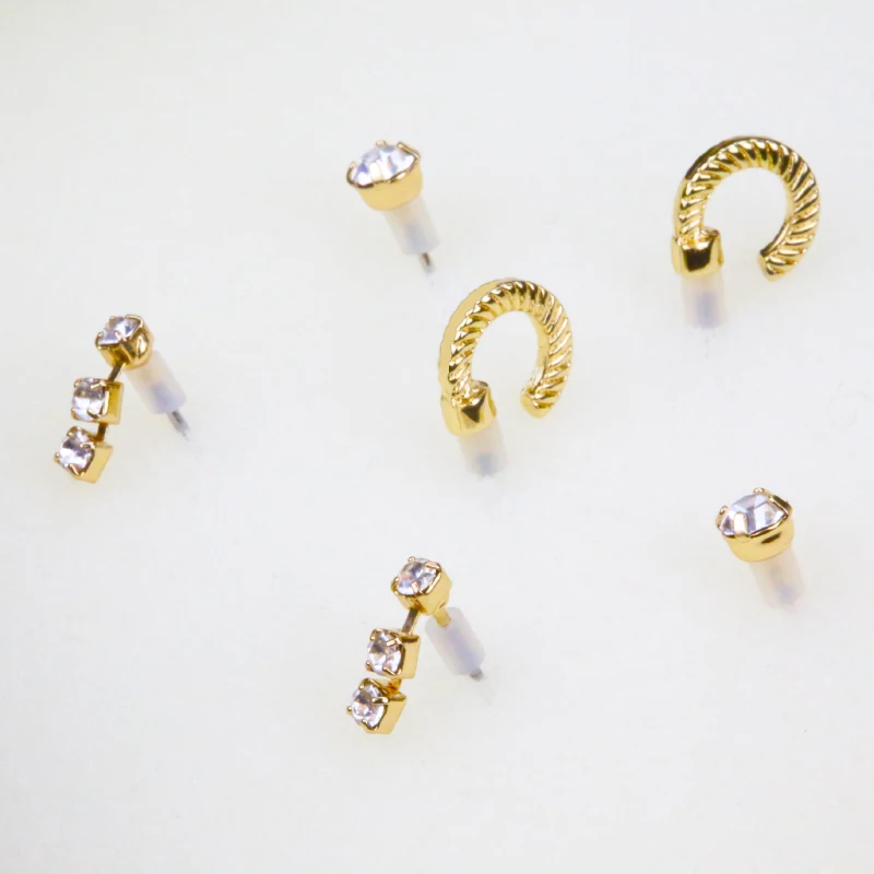 

2022 Hot Sales Fashion Gemstone Girl Three Piece Sets Stud Earrings Girls Jewelry, Gold color