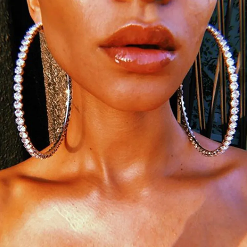 

New Fashion Large Big Earrings Pendant Crystal Rhinestone Drop Stud Earring Bulk Hoop Earrings, Gold;silver
