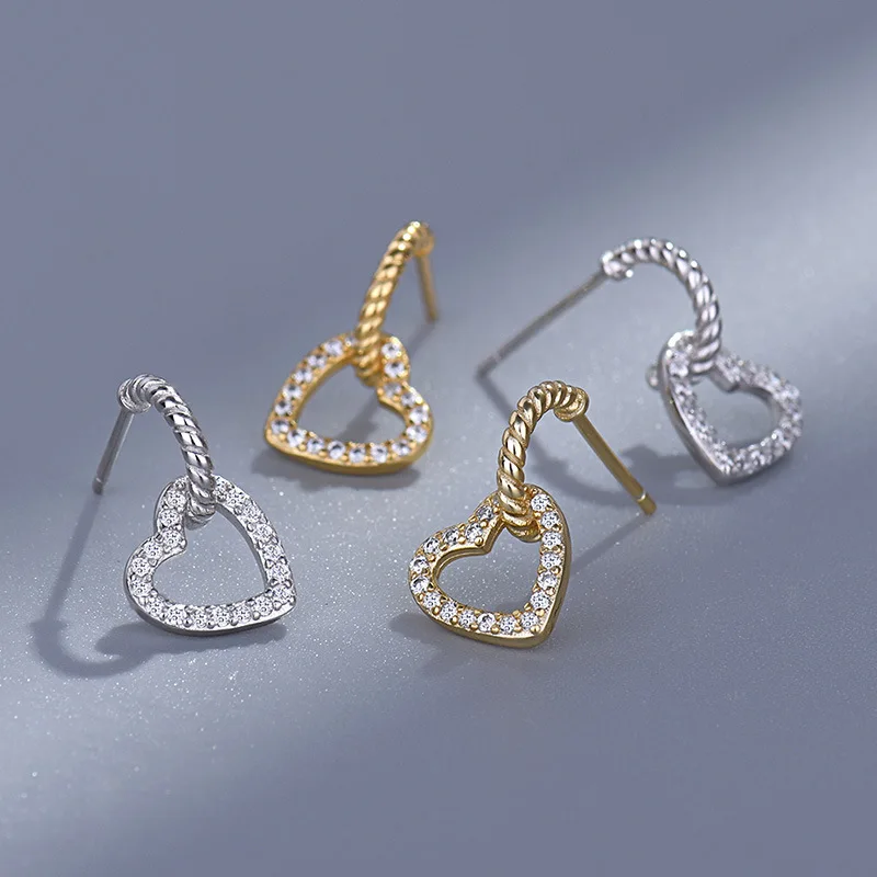 

Women 925 Sterling Silver Jewelry Heart Shape Stud Earrings Bling Gold Silver s925 Heart Earrings for Women Girls