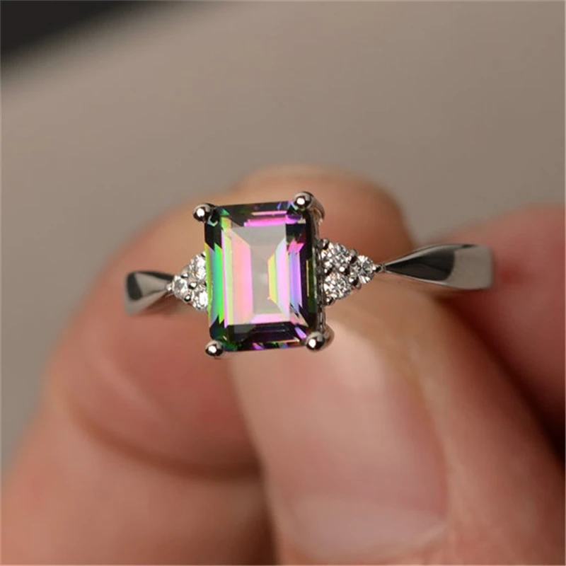 INS Hot Sale Colorful Light Dark Bule Square Gem Stone Engagement Rings Rhinestone Rings Jewelry Women