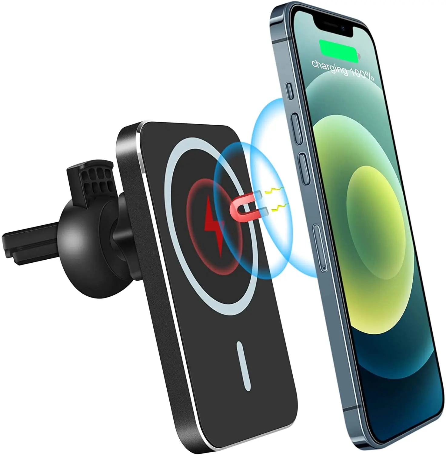 

Magnetic Car Wireless Charger 2021 Upgraded Version Topume 15W Fast Charging Car Phone Mount Air Vent Phone Holder Compatible, Black/white