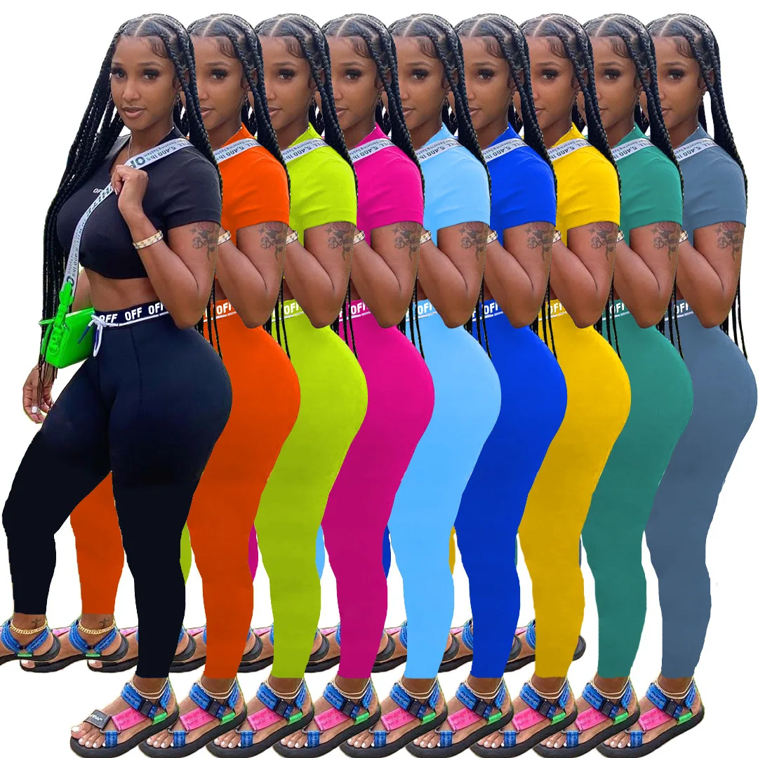 

2022 Custom Logo Women Tracksuits Jogger Pant Sets 2 Piece Clothing Outfits Biker Short Sleeve Sweat Shirt Pants Leggings Sets