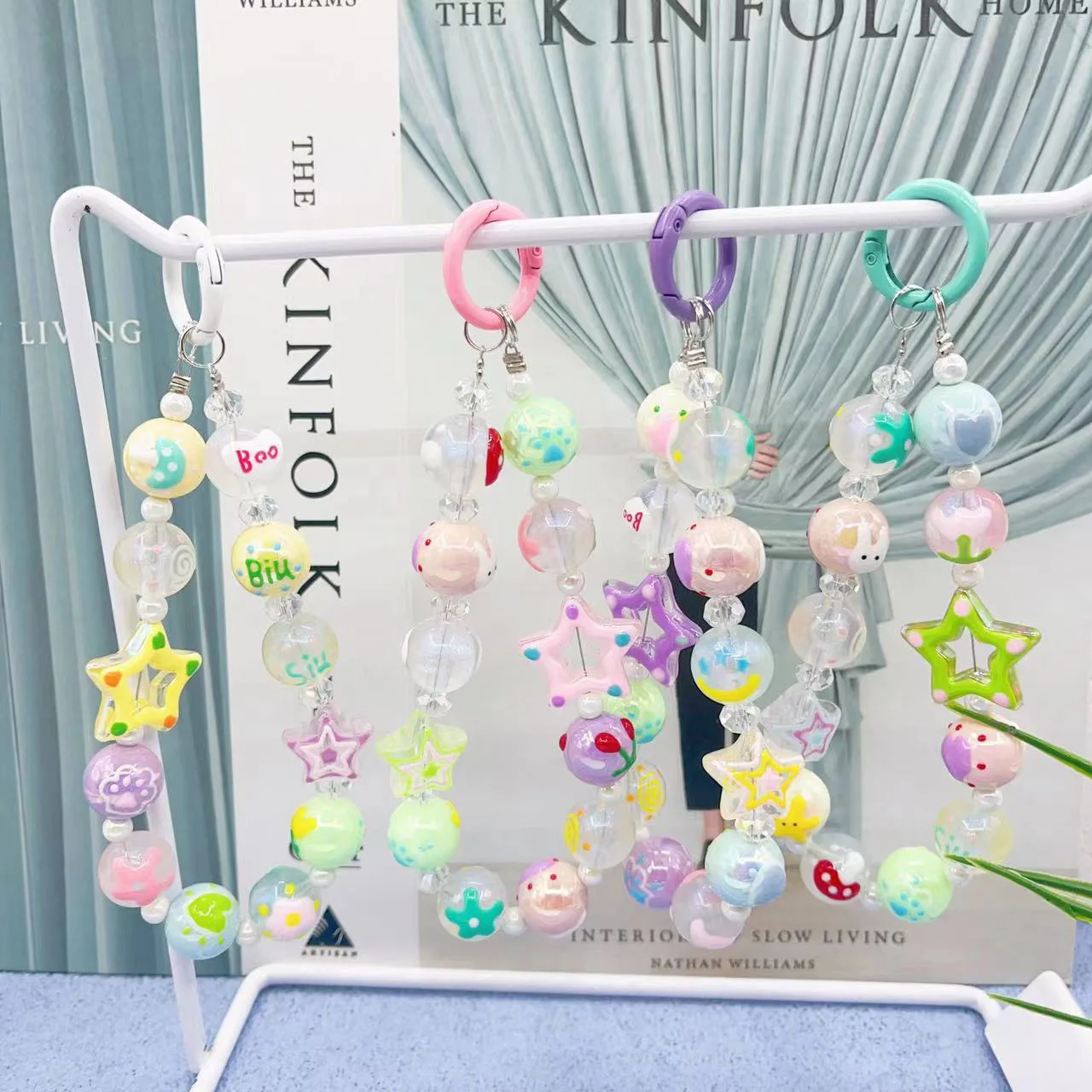 

DIY Luminous Mobile Phone Chains Fashion Cute Star Pendant Bag Key Chain Acrylic Beaded Phone Lanyard For Girls Accessories