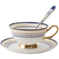 

Exquisite Royal Blue bone china tea cup set with saucer and spoon for espresso latte party