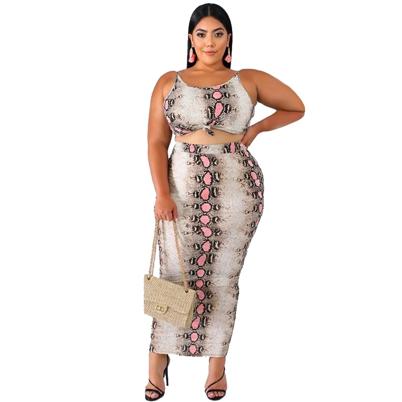 

Fashion leopard full print comfortable spandex plus size women shirt top & Skirt, Black