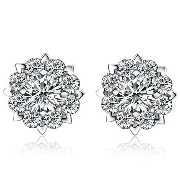 

Moissanite Snowflake Sparkling Diamond Women's Earrings Simple Classic S925 Silver Zircon Flower Earrings, White