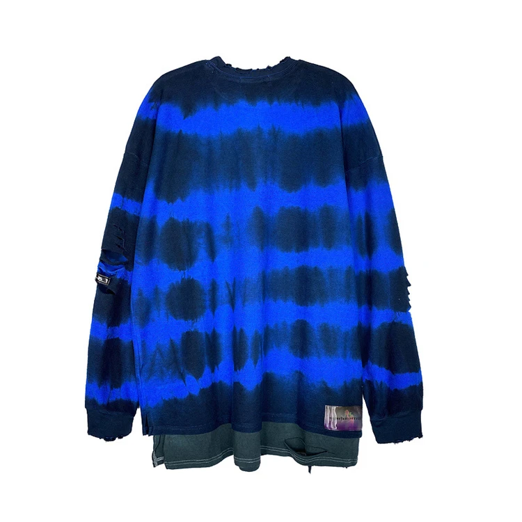 

2021 men fashion shirt long sleeve tie-dye loose ripped gradient high street T-shirt men casual