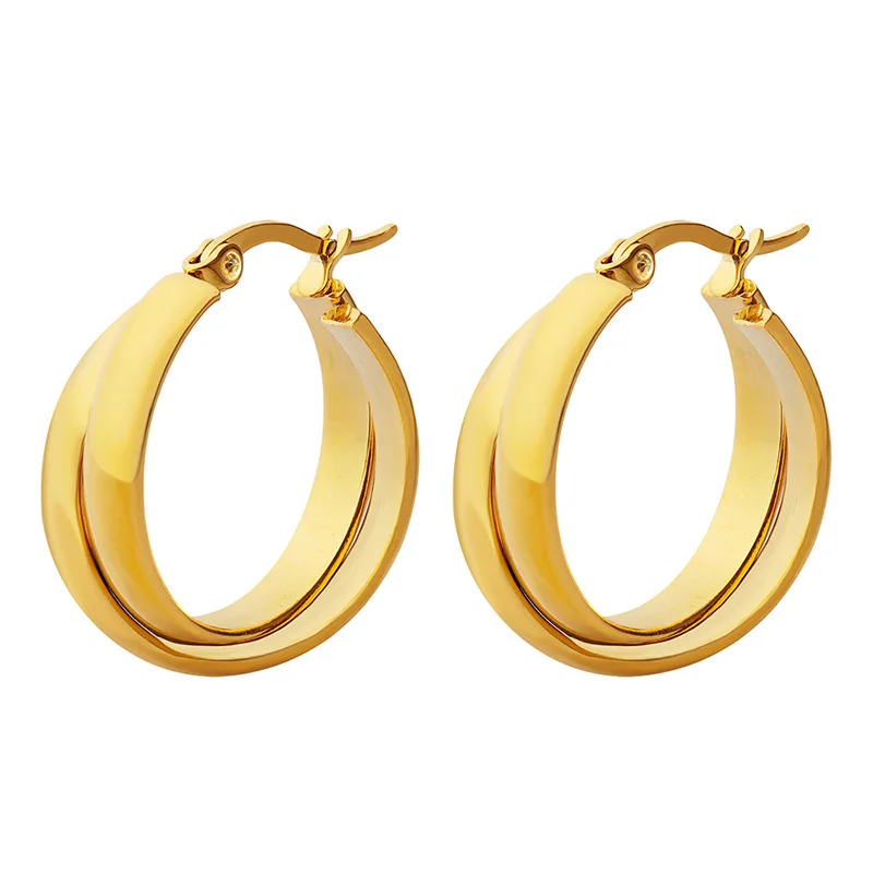 

MARONEW Trendy Stainless Steel 18k Gold Plated Medium Flat Chunky Hoops Huggie Earrings Hypoallergenic for women