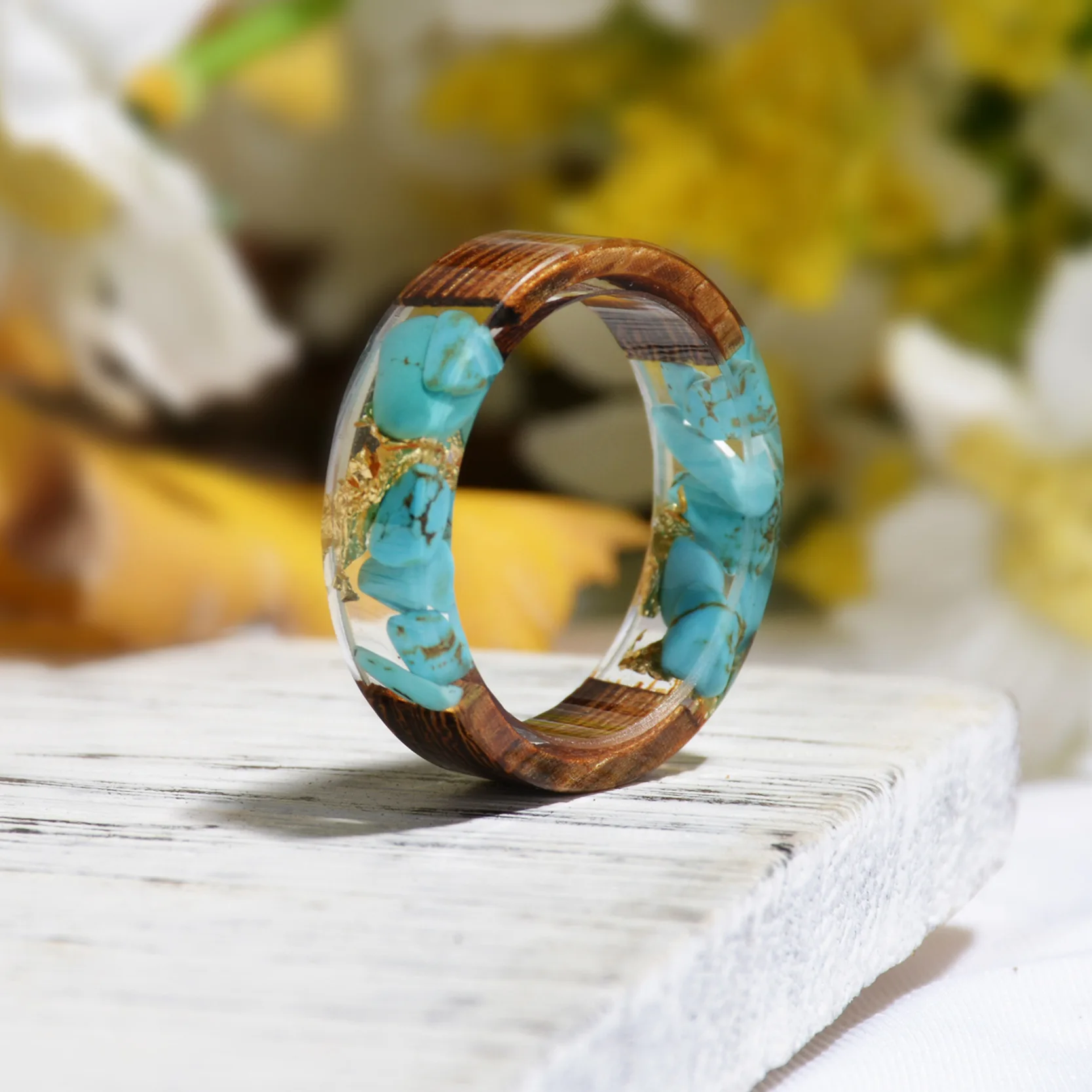 

Wood Resin Ring Transparent Epoxy Resin Ring Fashion Handmade Dried Flower Wedding Jewelry Love Ring for Women 2019 New Design