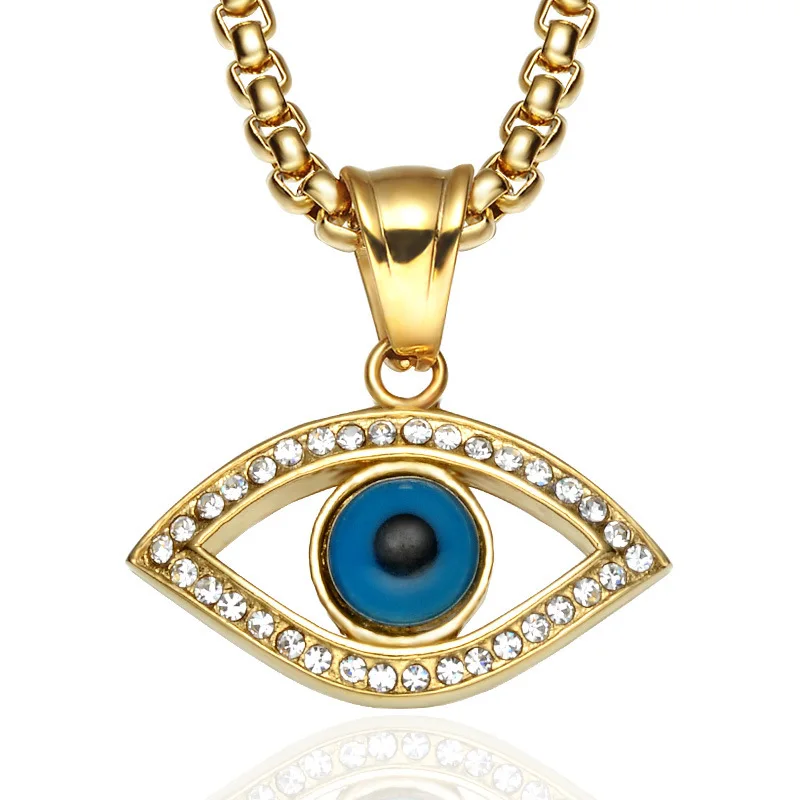 

Crystal Blue Evil Eyes Pendant Necklace Stainless Steel Turkish Lucky Blue Eye Amulet Necklace, Picture