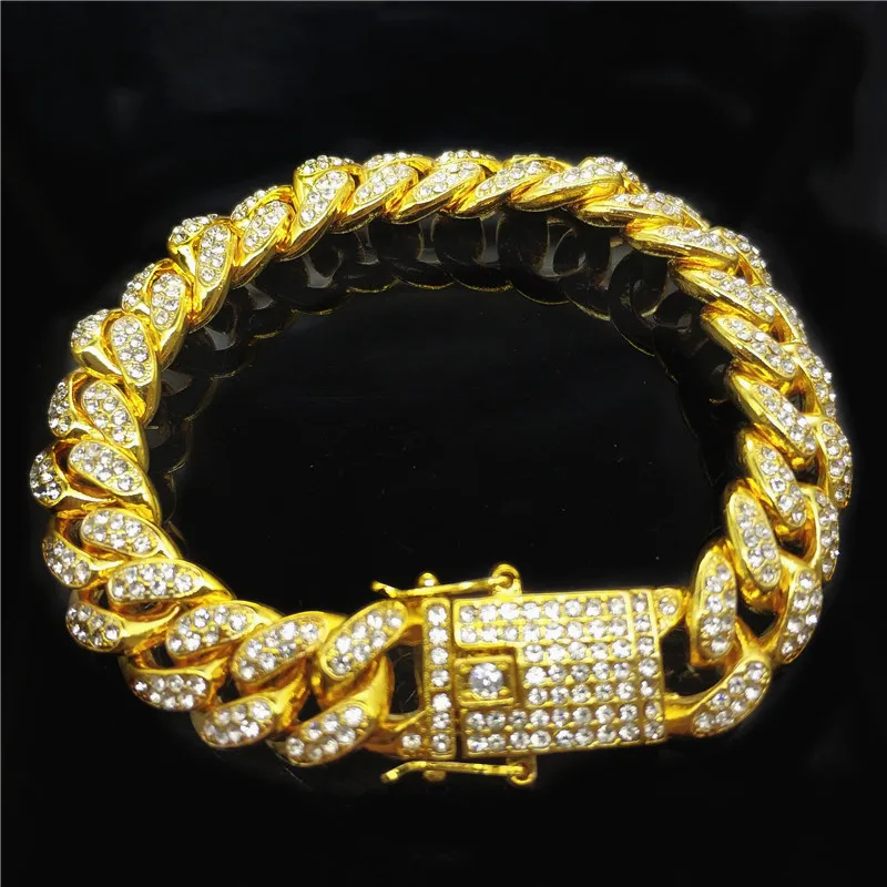 

12mm Hip Hop Womens Mens Iced Out Jewelry Diamond Cuban Link Pave Full Chain CZ Bracelet, Picture