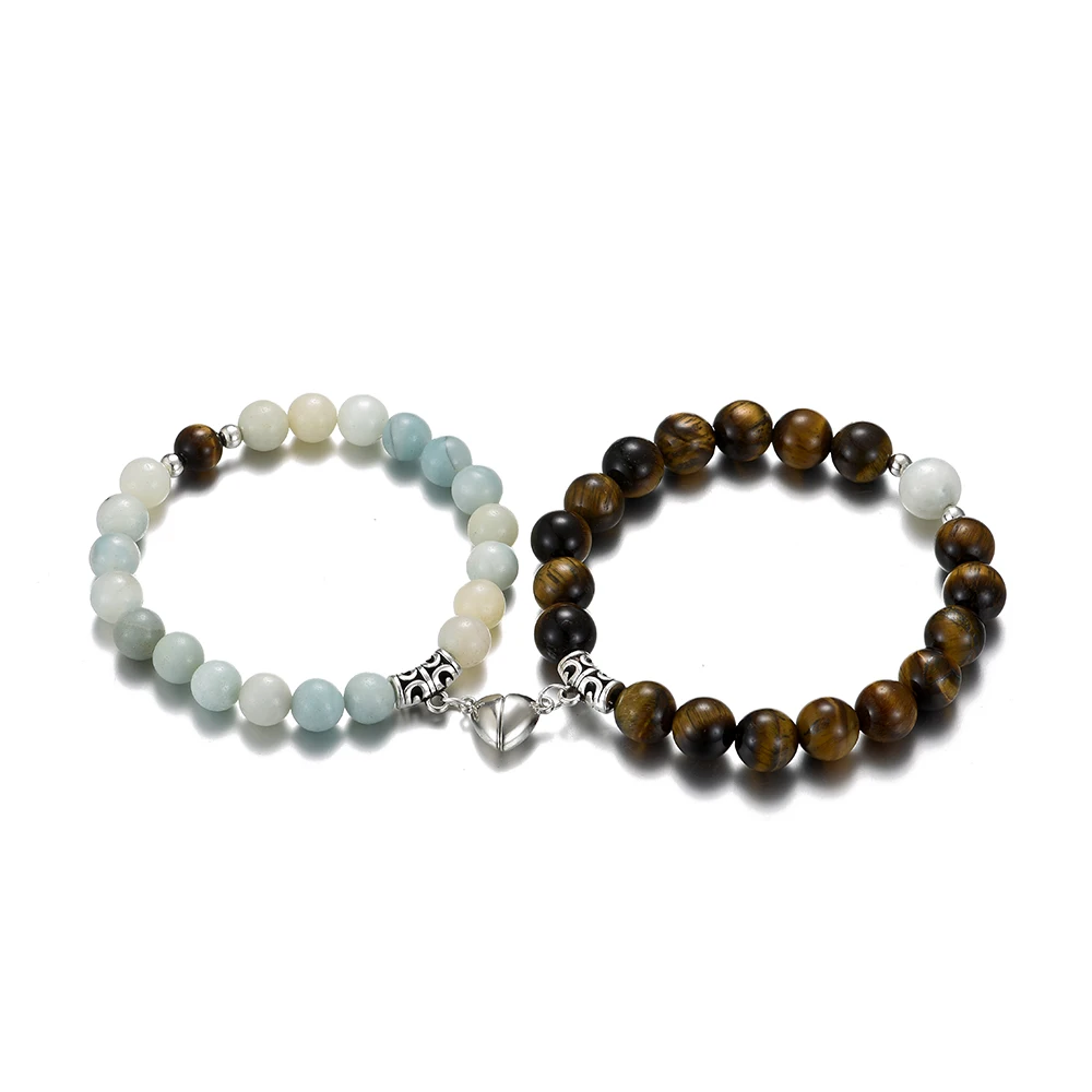 

Volcanic Stone Bracelet for Women Men Distance Matching 2 Pcs Magnetic Mutual Attraction Bracelets, Black,white,pink ,any color we can custom for you