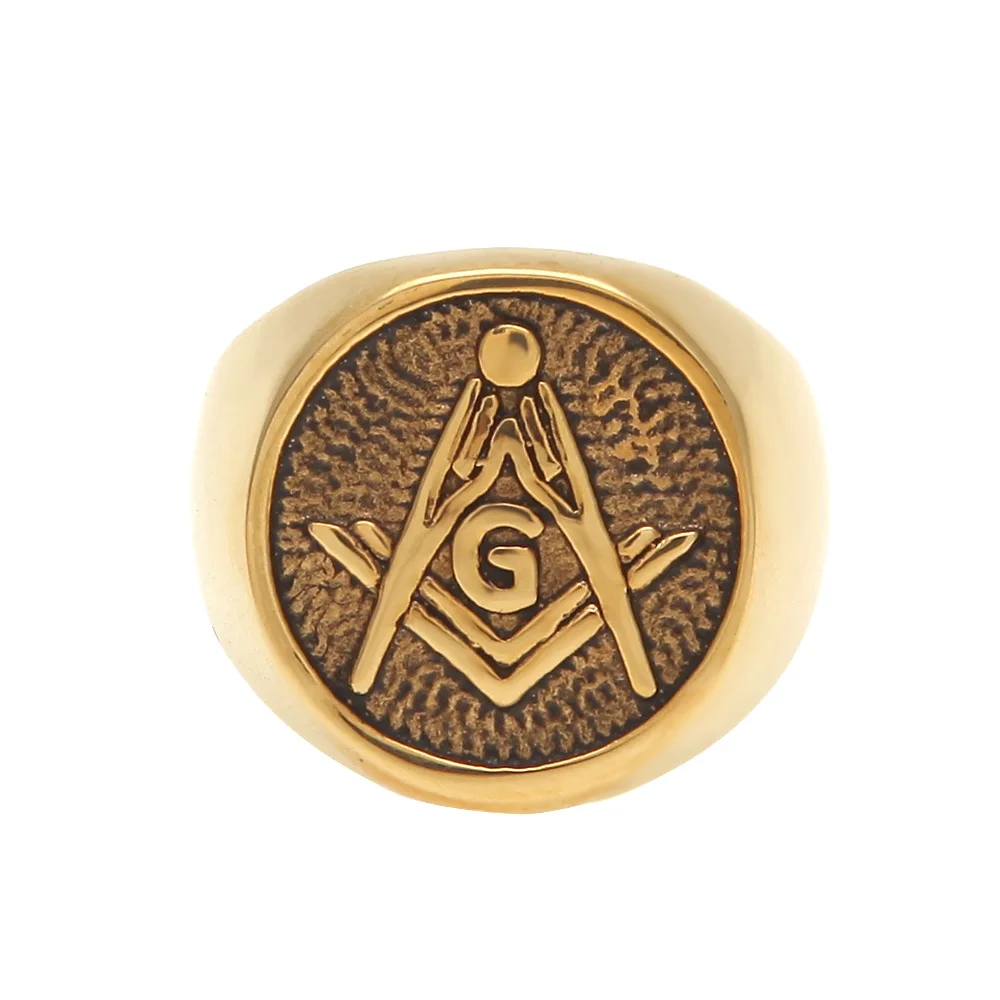 Trendy Ring Jewellery Vintage Charm Mason Masonic Signet Rings Gold Color Stainless Steel Freemason Ring for Men